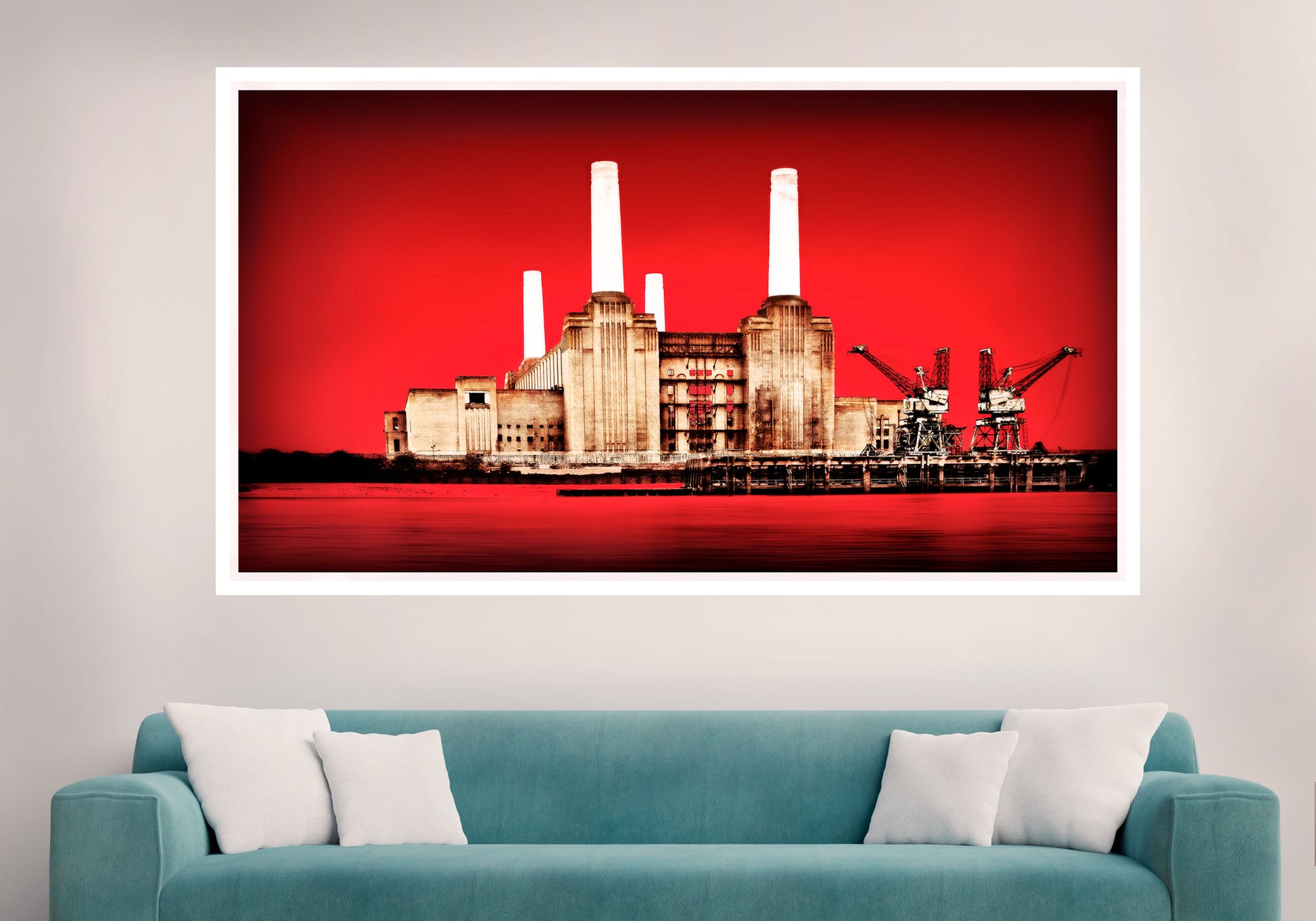 Battersea in Red XL Canvas in White Tray Frame